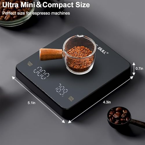 OBEST Rechargeable Mini Coffee Scales with Timer, 3kg/0.1g Accurate Barista Espresso Scale for Drip Coffee Pourover, Small Coffee Machine Scales, Digital Weighing Scale with Auto Tare black
