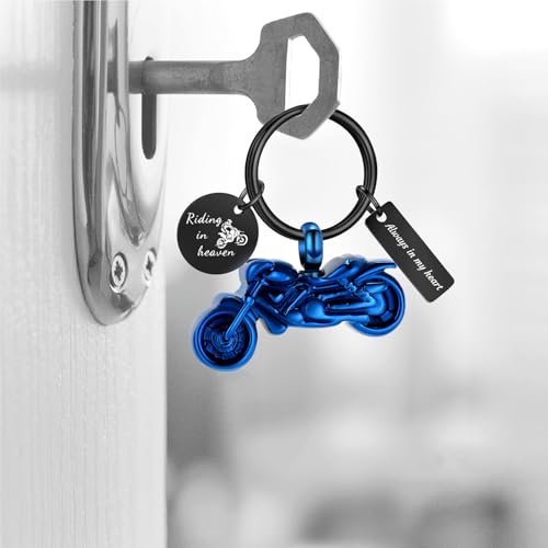 zeqingjw Motorcycle Cremation Urn Keychain for Ashes for Men's Ashes Keepsake Motor Urn Key Chain Cremation Jewelry Blue