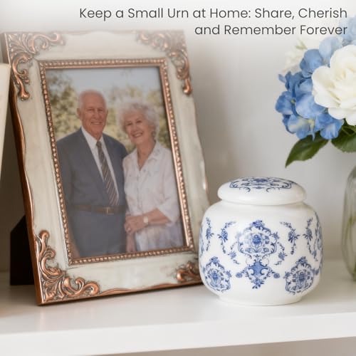 Small Keepsake Cremation Urns for Human Ashes Chinoiserie Ceramic Handmade Mini Memorial Urn for Adult Pet Box - UP to 10 Cubic inches