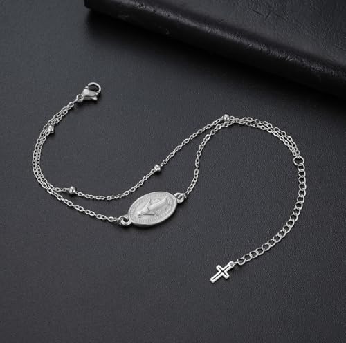 Virgin Mary Cross Bracelet for Women Virgen de Guadalupe Our Lady of Guadalupe Mother Mary Bracelet Miraculous Medal Christian Amulet Catholic Faith Jewelry Baptism Gift silver 5