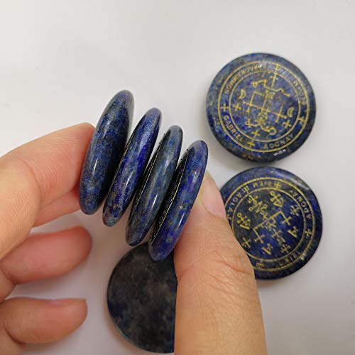 7 Piece Archangel Engraved Crystal Stone Set, Natural Gemstone Palm Disc with Gold Magic Symbols, Spiritual Decor Meditation Pocket Stone Gift Set,Lapis Lazuli Lapis Lazuli