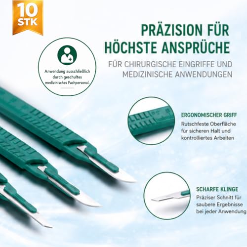 Disposable Scalpel No.15 - 10 in a Pack - Sterile, Stainless Steel Blade, Plastic Handle, Individually Wrapped - Medical Disposable Surgical Cutlery | Heinz Herenz medical supplies
