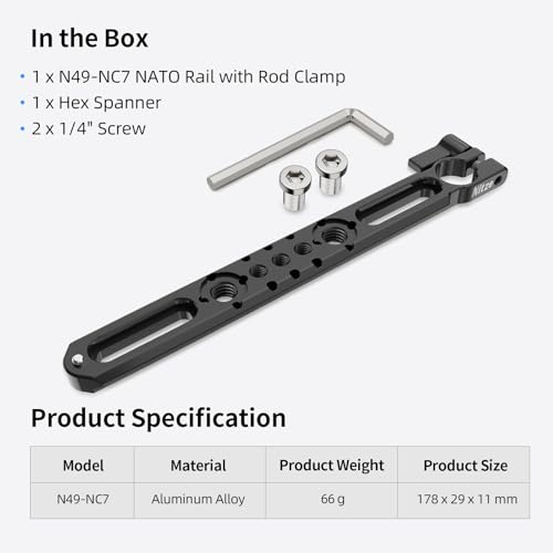Nitze NATO Rail with 15mm Rod Clamp (7"/178 mm) - N49-NC7