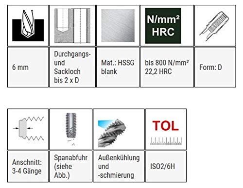 Baer Cutting Tap M7 HSSG Form D Tap - Size M 7 x 1.0 DIN 352 Thread Drill - Tap Professional Hand Tap M 7 x 1,0 DIN 352