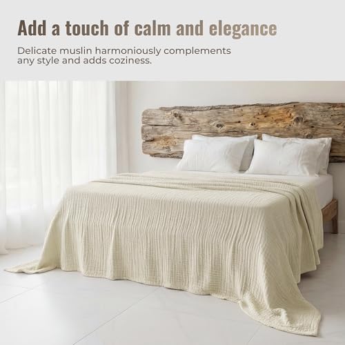 4-Layer Muslin Cotton Bed Blanket Twin Size (66 x 90 inches) – Soft, Breathable, Lightweight All-Season Gauze Blanket, Machine Washable – Beige Twin (66 x 90 inches)
