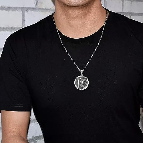 FANCIME St Christopher St Michael Necklace for Men Women 925 Sterling Silver St Christopher St Michael Pendant Necklace Fine Jewelry Gifts For Men Women, With Strong Stainless Steel Box Chain 24 Inch