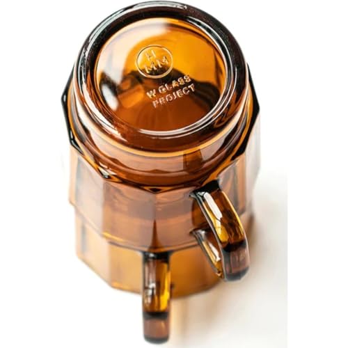HMM X Spring Pool Glass - W Glass - 10 oz Clear Coffee & Tea Mug, Aesthetic Glass Cup with Handle for Hot & Cold Beverages, SGS Certified - Amber Brown