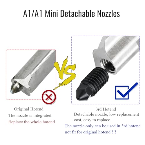Pack of 6 A1/A1Mini Hardened Steel Nozzle for Bambu, 4 Pieces 0.4 mm, 2 Pieces 0.6 mm Hardened Steel Nozzle 3D Printer Extruder Nozzles for Bambulab A1/A1 Mini For Bambu A1/A1 Mini
