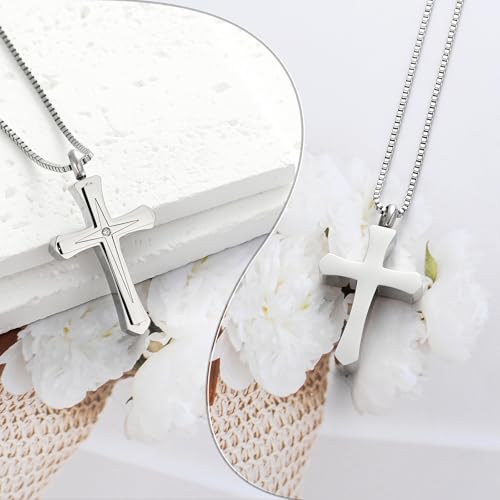 XSMZB Cross Cremation Jewelry for Human Pet Ashes Keepsake Urn Pendant Funeral Cross Memorial Ashes Necklace for Women Men Silver