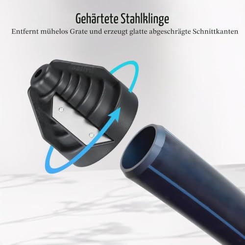 Plastic Pipe Chamfer Tool, Pipe Deburring Tool for 20, 25, 32, 40, 50, 63 mm Plastic Pipes, Pipe Deburrer, Deburring Tool for PVC, PP, PE Pipes, with Drill Connection for Hand Drill