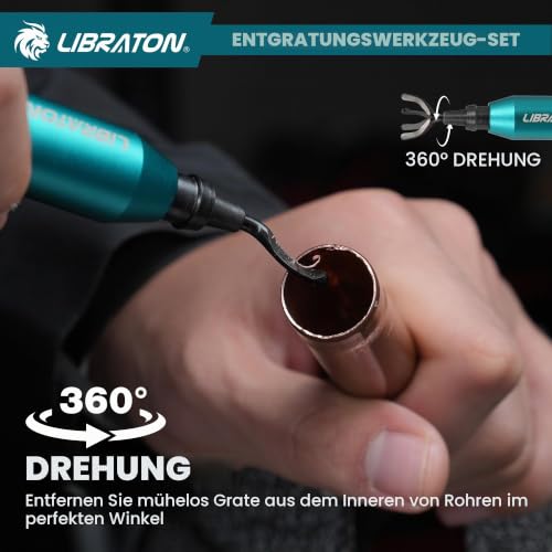 LIBRATON Deburring Countersink Hand Reamer with 10 HSS Blades | 360° Swivel Hand Deburring Tool for Metal, Resin, PVC, Copper, Plastic, 3D Printing, Wood