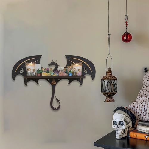 Dragon Shelf, Gothic Wall Decor, Crystal Shelf Display, Fantasy Decor Gift Black
