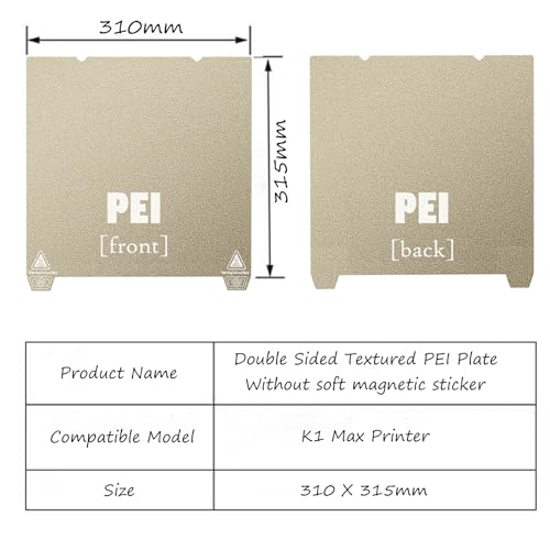 Double-Sided Texture PEI Building Plate for Creality K1 Max, 3D Printer Textured PEI Spring Steel Plates Printing Bed for K1 Max 315 x 310 mm 315x310