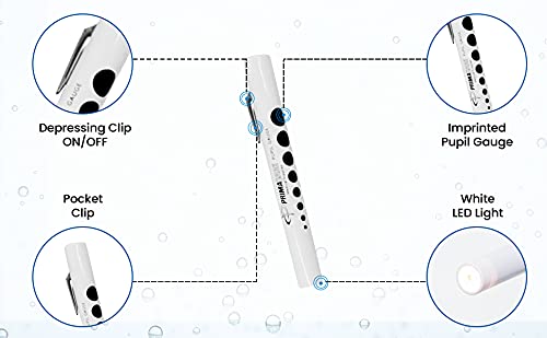 [Australia - AusPower] - Primacare DL-9223 Pack of 6 Disposable Diagnostic Penlight with Imprinted Pupil Gauge, Lightweight and Moulded Plastic Body Medical Pen Light for Nurse, Student, Doctors EMT, White 