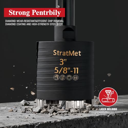 StratMet 3-inch dry core drill bit with pilot bit and SDS Plus adapter for masonry drilling