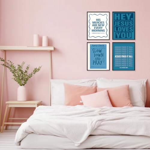 Locomiss Blue Christian College Dorm Room Wall Art Decor Posters, Blue Christian Jesus Wall Art Posters For Teen Girls College Dorm Room Bedroom Bathroom Decor, Set of 4 (8x10 Unframed) 8x10 Inches