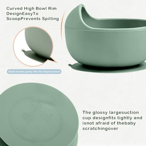 Silicone baby feeding set with 10 green flatware pieces including spoons and utensils, by JELLDJK.
