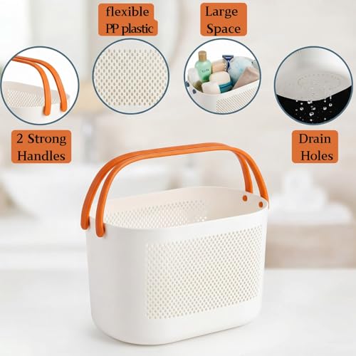 AVLA 4 Pack Portable Shower Caddy Basket, Plastic Storage Baskets with Handles, Drainage Toiletry Organizer Bin, Dorm Shower Tote Bag for Bathroom, Kitchen, Closet, Bedroom, College, Gym, Camp