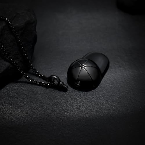 Urn Necklace for Ashes Baseball Cap Shape Cremation Jewelry Keepsake Holder Memorial Urn Necklace Pendants Ashes for Women Men Black