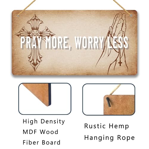 Pray More Worry Less Wood Sign - Inspirational Christian Wall Art, Rustic Farmhouse Home Decor, Religious Gift for Anxiety Relief, Bible Verse Encouragement Plaque 12x6 Inch C02