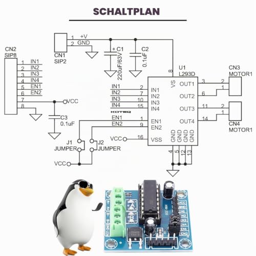 Motor Driver L293D 4 Channel Mini Motor Drive Expansion Board Motor Forward and Reverse Control PWM Speed Control DC 4.5V-36V with DC Socket Cable DuPont Cable, Pack of 2