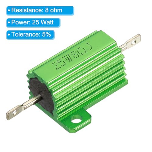 PATIKIL 25 W 8 Ohm Aluminum Casing Wire Wound Resistor, Pack of 5 Aluminum Casing Resistors Case Wire Wound Resistors Screw Tap Power Resistance 5% Tolerance, Green 8 ohms