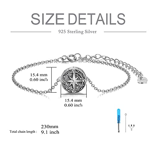 Celtic Knot Compass Urn Bracelet for Ashes 925 Sterling Silver Cremation Jewelry for Ashes Keepsake for Men Women