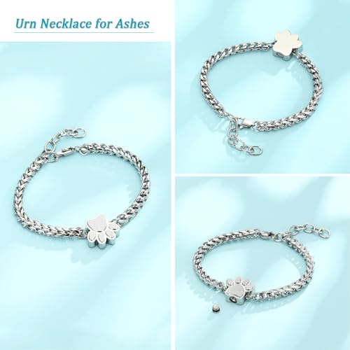 Paw Print Urn Bracelet for Ashes Pet Cremation Jewelry Stainless Steel Memorial Urn Bangle Bracelets Ash Holder for Pet/Dog/Cat Keepsake Jewelry Gifts for Loved Ones with Fill Tool Silver