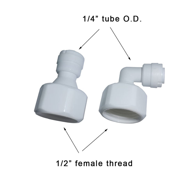 [Australia - AusPower] - MALIDA Quick Connector Female Thread Adapter Elbow and Straight Combination, 1/2 Inch Thread x 1/4 Inch Tube OD Push to Connect Fittings, for Water Filter purification systems.(pack of 10) 1/2"Female Thread x 1/4"OD 