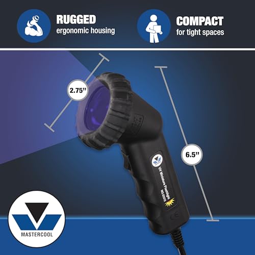 Mastercool 53312 UV leak detection flashlight, handheld black flashlight with UV light for detecting fluid leaks