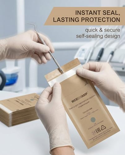 Disposable Kraft Sterilization Bags for Autoclave, Dry Sterilizer, Manicure and Pedicure Instruments, Suitable for Dentists and Beauticians (100 x 200 mm), Pack of 60