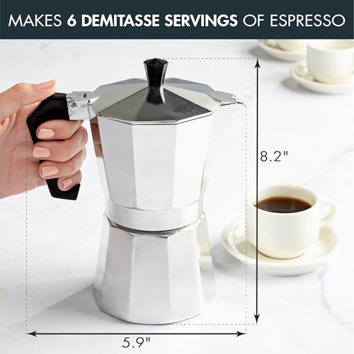 Primula Classic Stovetop Espresso and Coffee Maker, Moka Pot for Italian and Cuban Café Brewing, Greca Coffee Maker, Cafeteras, 6 Espresso Cups, Silver 6 Cup