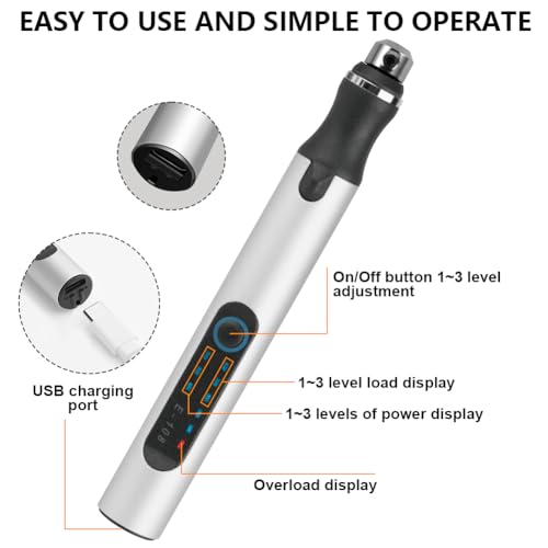 Ainiv Electric Engraving Tool Kit, USB Cordless Rechargeable Engraving Pen, Mini DIY Engraving Tool Kit, 30 Drill Rotary Carving Tools for Carving Glass Wood Metal Stone Plastic Jewelry, Silver Silver-electric Engraving Tool Kit