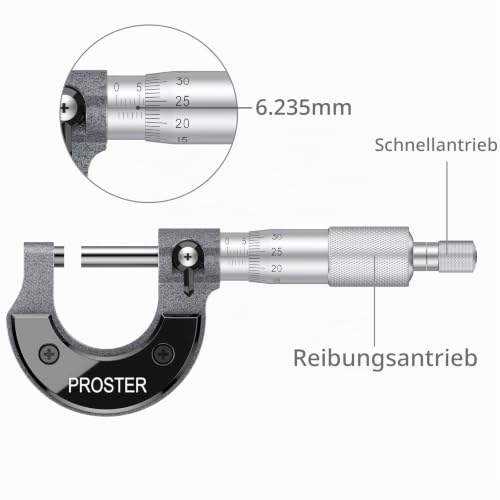 Proster Outside Micrometer Set Outside Micrometer Set 0-150mm Precise External Micrometer Set Mechanical with Ratchet, 0.01mm Accuracy, Carbide Measuring Surfaces (1) 1