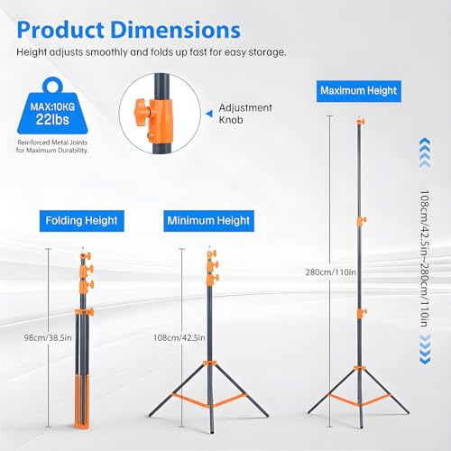 Light Stand Photography, 9.2ft/280cm Air-Cushioned Heavy Duty Tripod Stand Orange