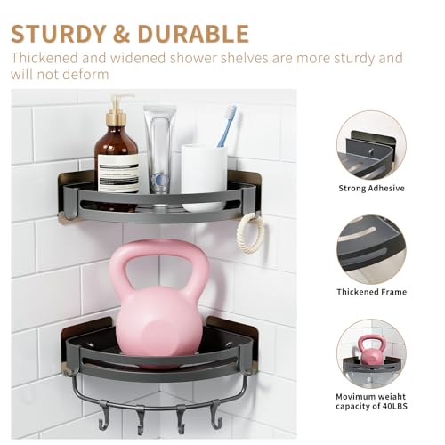 Corner Shower Caddy, 2-Pack Set with Towel Bar and 8 Hooks Gunmetal