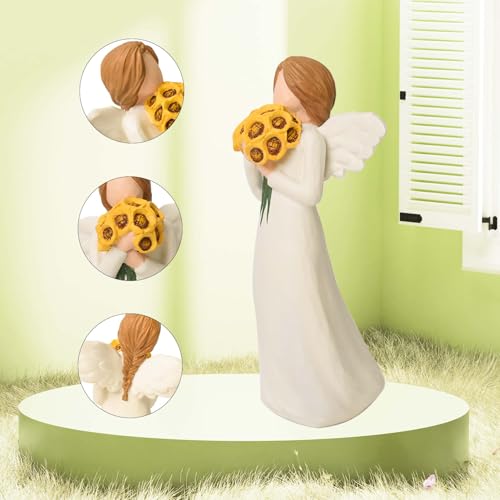 Sunflower Gifts for Women, Guardian Angel Statue Holding Sunflower Figurine Sunflower Angel