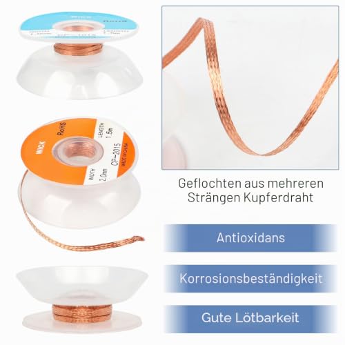 7 Rolls Desoldering Braid Desoldering Wire with Flux Soldering Wick Desoldering Braid Wire Desoldering Braid Wire Solder Solder Remover for Soldering Iron Station (Size: 1.0/1.5/2.0/2.5/3.0/3.5mm)
