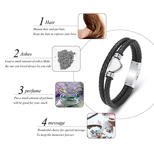 memorial jewelry Cremation Bracelet with Clasp Beads Cowhide Multi-Layer Braided Leather Urn Bracelet for Men Women 2PCS 20 cm