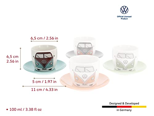 BRISA VW Collection - Volkswagen Espresso Cups Coffee-Tea-Cappuccino Set in T1 Bus Campervan Design (Bus Front/100ml/3.4 fl oz) (Set of 4 (red/black, petrol/brown, orange, green)) Set of 4 (red/black, petrol/brown, orange, green)