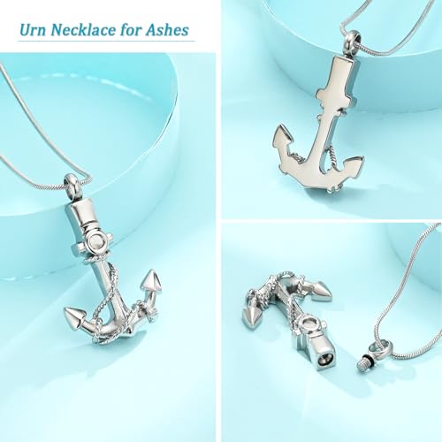 Anchor Urn Necklace for Ashes Cremation Jewelry Stainless Steel Memorial Necklace Ash Holder for Human Pets Keepsake Jewelry for Loved Ones with Fill Tool A-Sliver