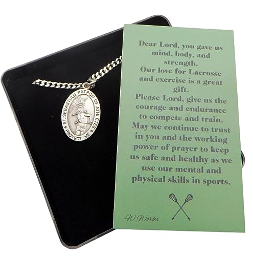 Lacrosse Medal Necklace St Sebastian Patron Saint Athletes Pewter 24 Chain