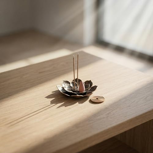 Incense Holders Lotus Brass Stick Incense Holder with 6 Holes Cone Ash Catcher for Meditation Yoga Fragrance Home Office Decor