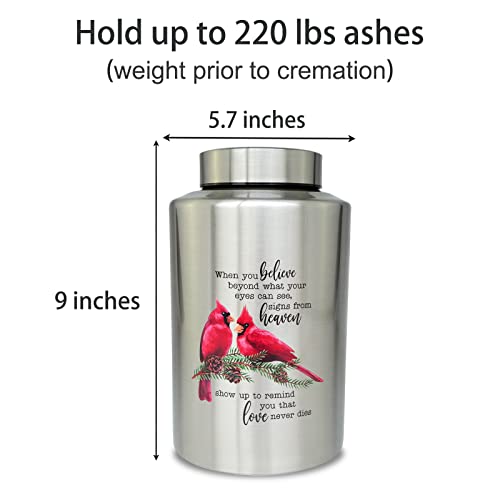 Large Cardinal Cremation Urns for Human Ashes, for Adult Female & Male Cardinal-silver Large 220 lbs - Standard