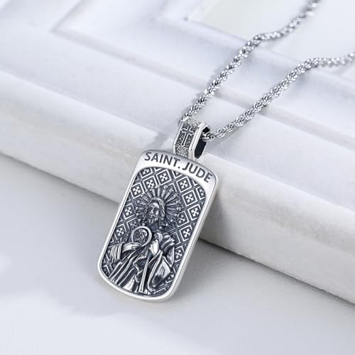 925 Sterling Silver Patron Saint Necklace Amulet Necklace Talisman Religious Jewelry Gifts for Prayer Baptism Christmas New Year 03 Saint Jude