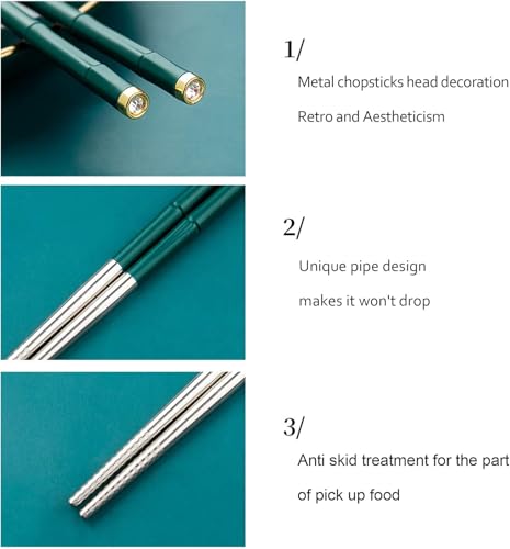 5 Pairs Reusable Metal Chopsticks Dishwasher Safe,Japanese Korean Creative Chop Sticks Pack Chopstick, Non-Slip, 9.5 h Gift Set