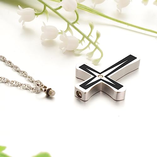 XIUDA Cross Urn Necklaces for Ashes Crystal Cremation Pendant Urns for Human Ashes Memorial Keepsake Cremation Jewelry for Men Women Silver