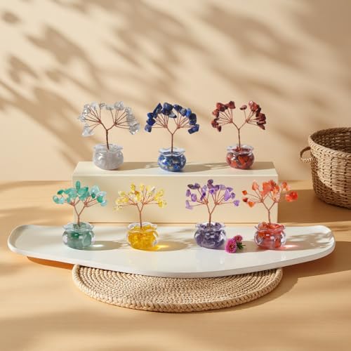 Crystal Tree Home Decor,12PC Crystal Tree Set of Life, mini Crystal Trees Chakra Decor for Home, 7 Chakra Gemstone Tree Crystals Decorations Suitable for Any Place (12PC style1) 12pc Style1
