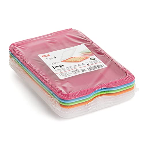 TATAY Set 4 cold meat container, with lid and body removed, in four colours, reusable and stackable, made of BpA-free plastic 17 x 3,2 x 25,2 cm Standard - Set of 4 - Assorted Colors