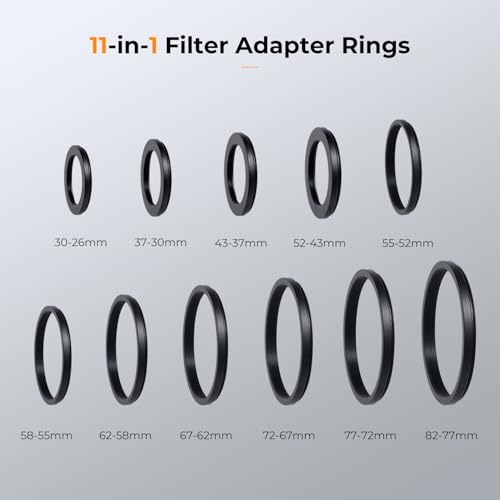 K&F CONCEPT 11 Pieces Metal Step Down Filter Adapter Rings Set Step Down Rings